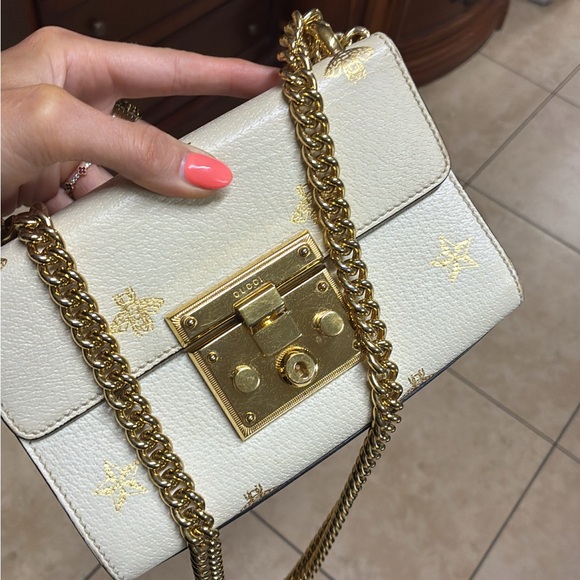 Gucci Handbags - Gucci White and Gold Crossbody Bag with Luxurious Chain
